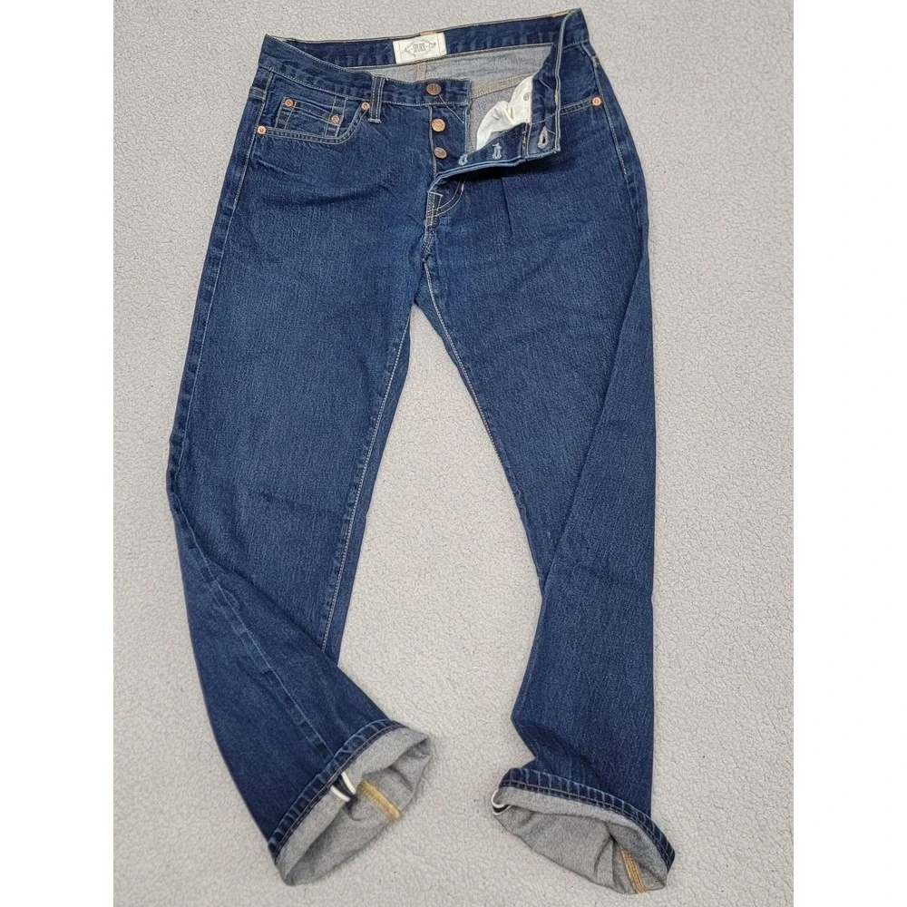 SPURR Jeans Mens 31 (Fits 28x29) Blue Denim Straight Button Fly Selvedge USA